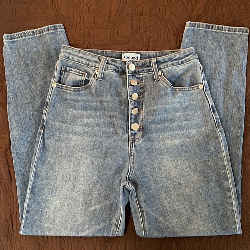 Abound button fly cotton jeans.  Tapered.  Size 26 waist.